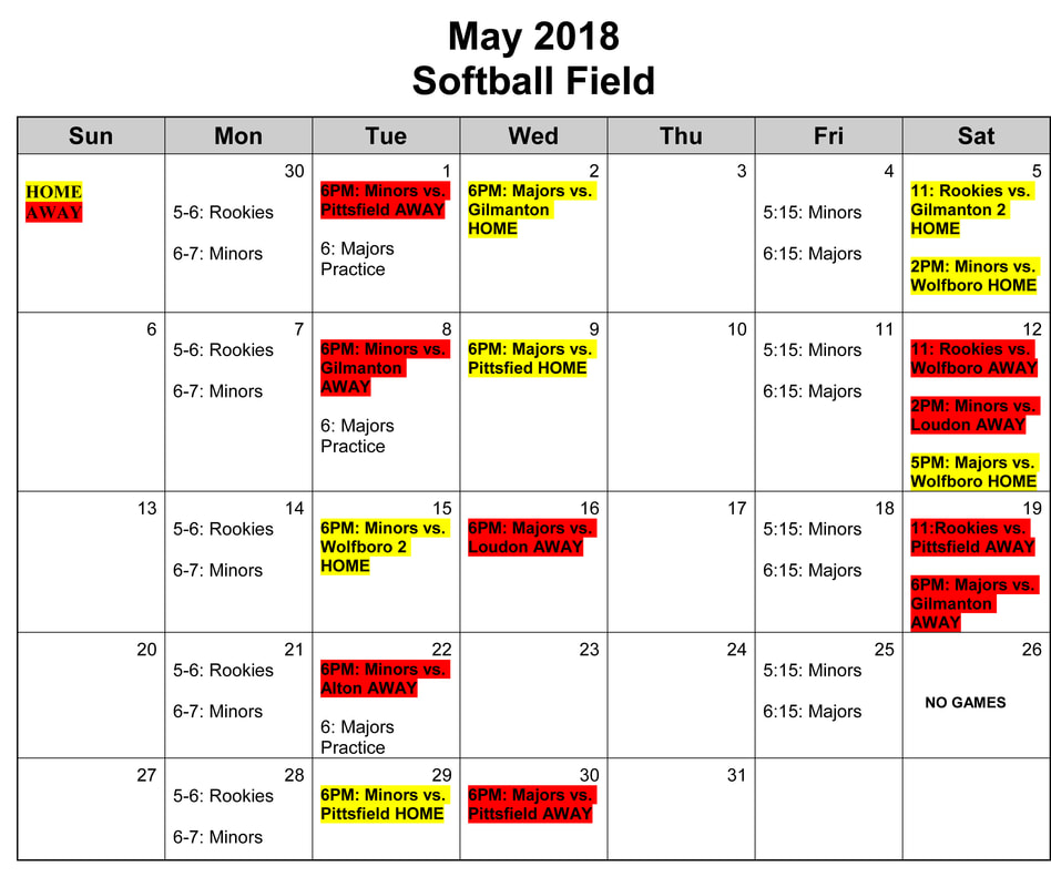 Softball Schedule BARNSTEAD YOUTH BASEBALL SOFTBALL ASSOCIATION